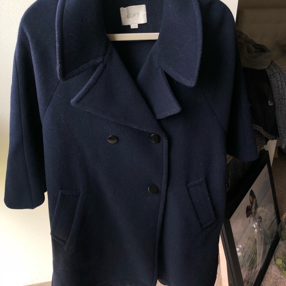 LOFT Navy Wool Blend Cape - Picture 3 of 4